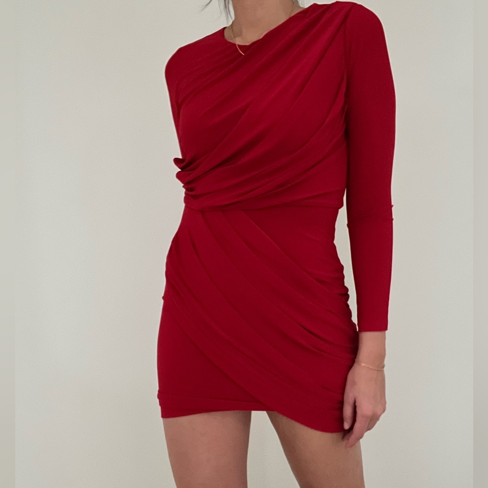 Red Long Sleeve High Neck Boutique Mini Dress